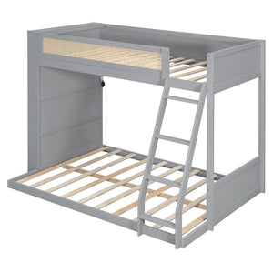 English Elm Twin Over Full Bunk Bed with Cane Guardrail Led Lighting and Built-in Bookshelf Gray LT000351AAE