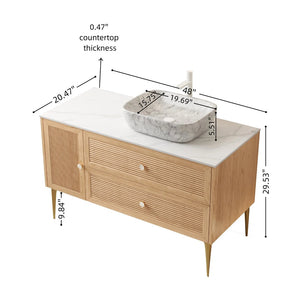 English Elm Dipa 48 Inch Floating Bathroom Vanity Walnut Cabinet Sintered Stone Top Led Sensor W2615S00469