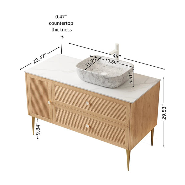 English Elm Dipa 48 Inch Floating Bathroom Vanity Walnut Cabinet Sintered Stone Top Led Sensor W2615S00469