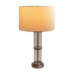 English Elm Ashcroft Furniture - Echo Brushed Nickel Table Lamp Clear Glass Body with Linen Shade Metal Base Modern Accent Lighting 25" B183P231764