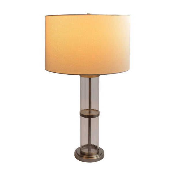 English Elm Ashcroft Furniture - Echo Brushed Nickel Table Lamp Clear Glass Body with Linen Shade Metal Base Modern Accent Lighting 25" B183P231764