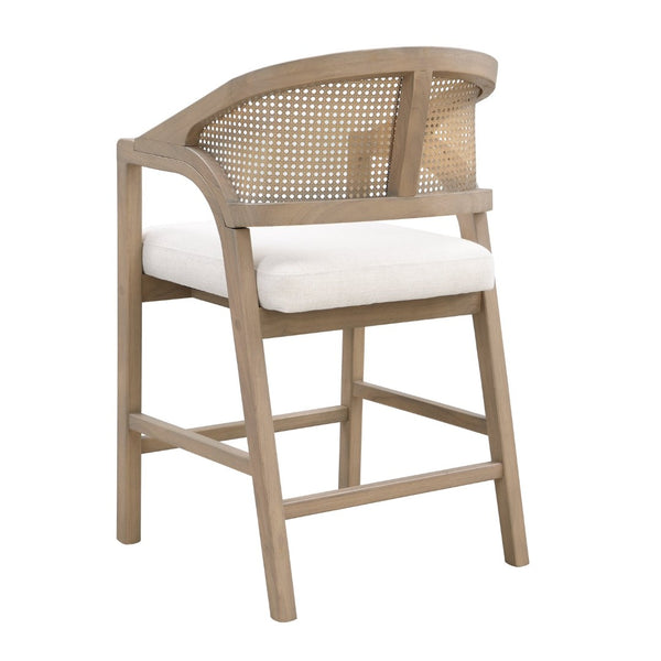 English Elm Wooden Rubberwood Counter Stools with Woven Rattan Back Mid Century Set of Two Light Ash N771P257313A