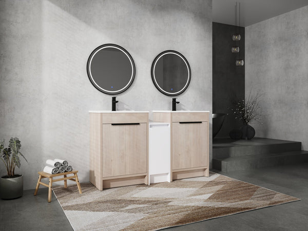 English Elm 60 Inch Freestanding Bathroom Vanity With Ceramic Sink, Soft-Close Doors & Ample Storage Space W999S00316