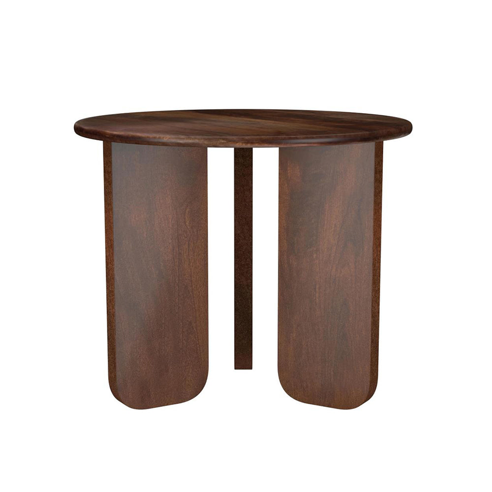 English Elm Round Solid Mango Wood End Table with Sculptural Angled Legs, Deep Brown Grain Finish, Modern Decor B016P380949