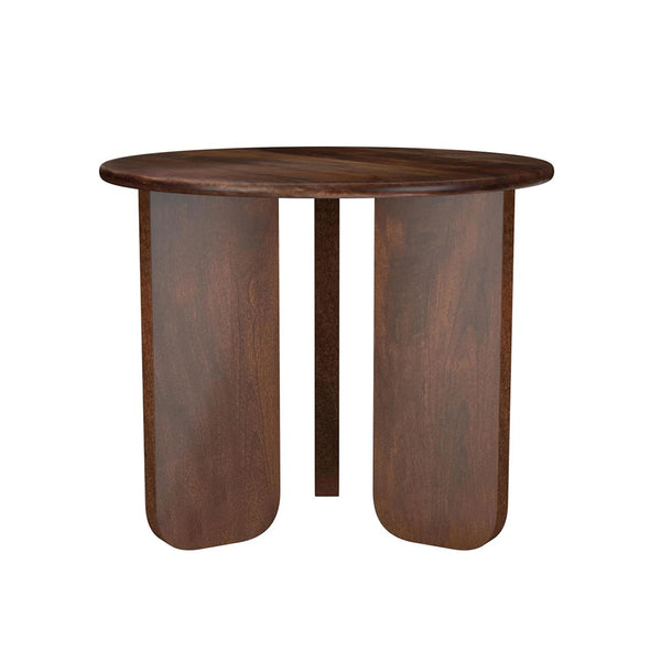 English Elm Round Solid Mango Wood End Table with Sculptural Angled Legs, Deep Brown Grain Finish, Modern Decor B016P380949