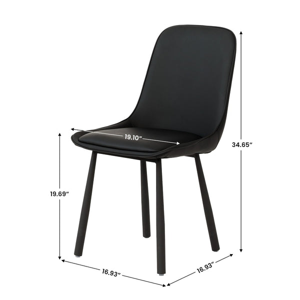 English Elm Modern Nordic Faux Leather Upholstered Dining Chairs Iron Legs Kitchen Set of 2 Black W1535P460712