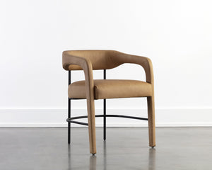Sunpan Mavia Dining Armchair in Ludlow Sesame Leather - Modern Design with Black Powder-Coated Frame