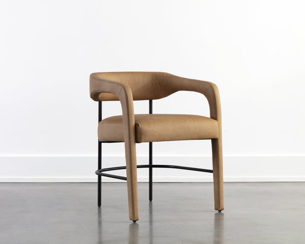 Sunpan Mavia Dining Armchair in Ludlow Sesame Leather - Modern Design with Black Powder-Coated Frame
