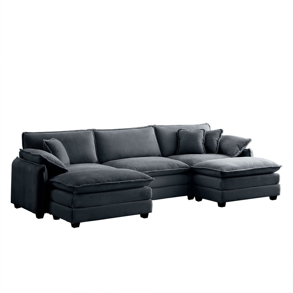 English Elm Oversized Modular U-Shaped Sofa Set With Convertible Ottoman & Footstools – Stylish Grey Corduroy Comfort W714S00758-GIGA