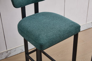 English Elm Bar Stools Set of 2 Upholstered Fabric Seat with Foam Cushion Black Metal Legs W3244P310204