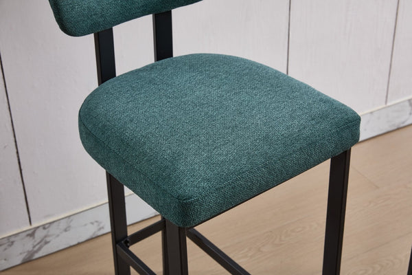 English Elm Bar Stools Set of 2 Upholstered Fabric Seat with Foam Cushion Black Metal Legs W3244P310204