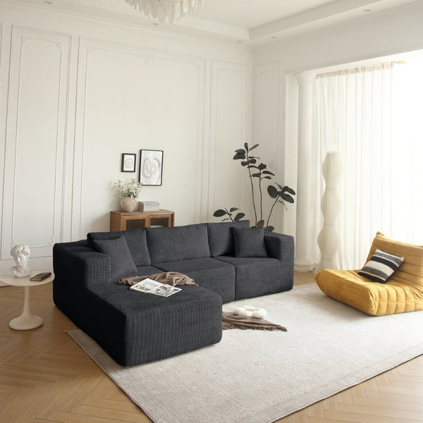 English Elm H613 Mid-century Modern Modular Sectional with Chaise for Spacious Living Rooms W3191P277977