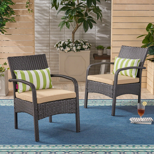 English Elm Christopher Knight Home® - CORDOBA PE Rattan Wicker Chair with Iron Frame and Waterproof Cushion for Durable Outdoor Seating Brown+Tan 57459.00BRN