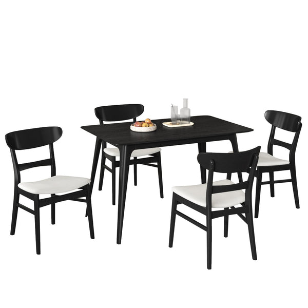 English Elm [video] Mid-century Modern Rubberwood 5-piece Dining Set with Padded Chairs Beige Seats N759S011001K