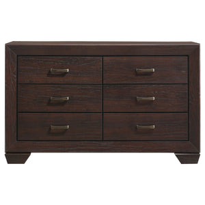 English Elm Harrison Mid-Century 6-Drawer Dresser in Dark Cocoa Finish with Tapered Legs, Sleek Black-Trim Accents Dark Brown B062P378457