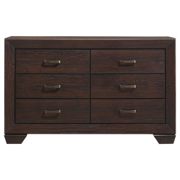 English Elm Harrison Mid-Century 6-Drawer Dresser in Dark Cocoa Finish with Tapered Legs, Sleek Black-Trim Accents Dark Brown B062P378457