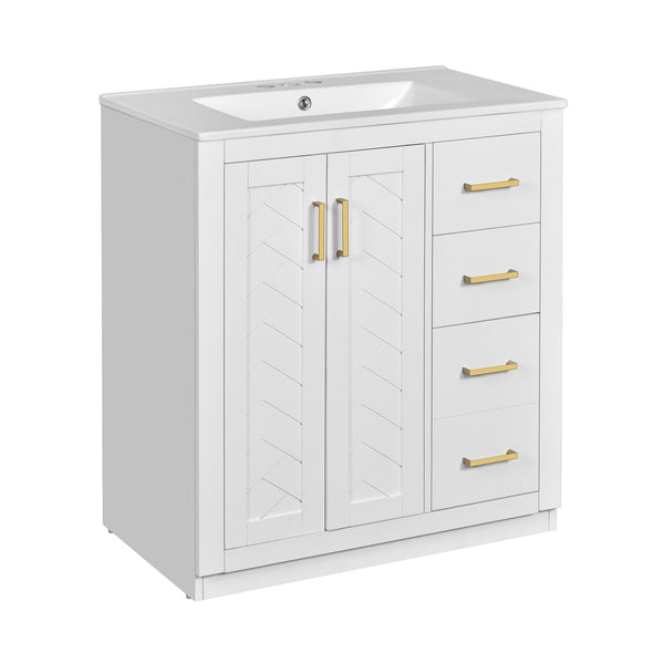 English Elm 30'' Elegant Bathroom Vanity Set With Ceramic Sink, Soft-Close Drawers & Retro Design For Storage N710P191947K