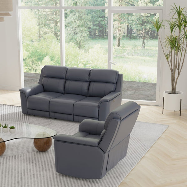 English Elm Oslo Genuine Leather Power Reclining Sofa Set with Usb Charging and Swivel Glider Sapphire Blue B339S00006