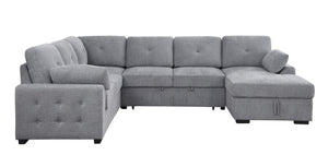 English Elm Multi Functional L Shaped Sectional Sofa with Sleeper and Hidden Storage Chaise Light Gray B2730S00056
