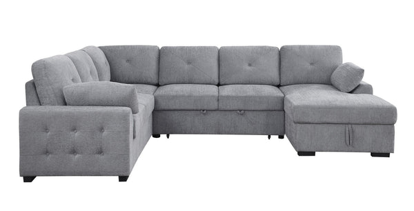 English Elm Multi Functional L Shaped Sectional Sofa with Sleeper and Hidden Storage Chaise Light Gray B2730S00056