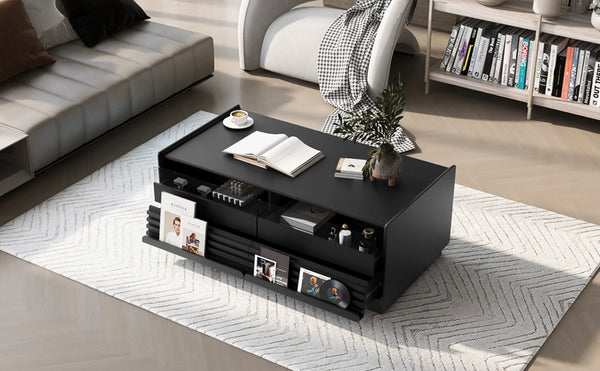 English Elm U-Can Vintage-Inspired Rectangle Coffee Table With 4 Drawers & 2 Shelves, Stylish Glass Accents N724P286421B-GIGA