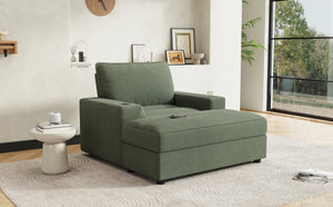 English Elm Christopher Knight Home® - 42.8" Oversized Chaise Lounge with Storage Ottoman, Corduroy Upholstery, USB Port & Cup Holders for Cozy Living Space Green N765P350851N