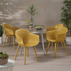 English Elm Christopher Knight Home® - LOTUS Outdoor Dining Chairs Set of 4 – Weather-Resistant Polypropylene with Diamond Pattern Comfort and Durability Yellow 26.75 L x 26.5 W x 24 H N776P243064Y