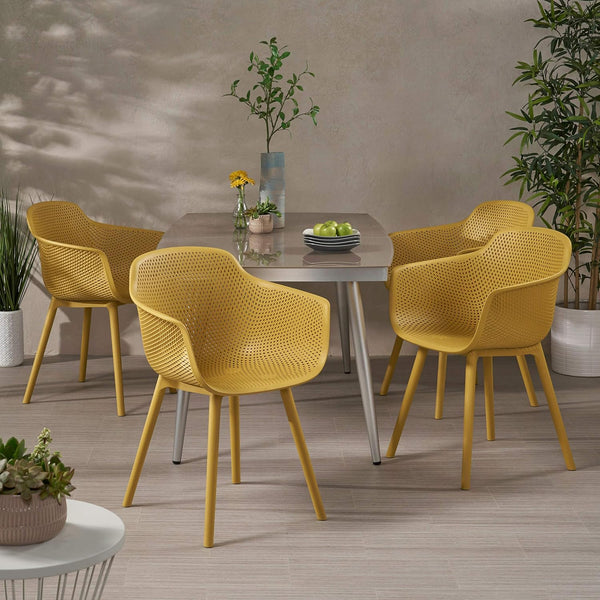 English Elm Christopher Knight Home® - LOTUS Outdoor Dining Chairs Set of 4 – Weather-Resistant Polypropylene with Diamond Pattern Comfort and Durability Yellow 26.75 L x 26.5 W x 24 H N776P243064Y