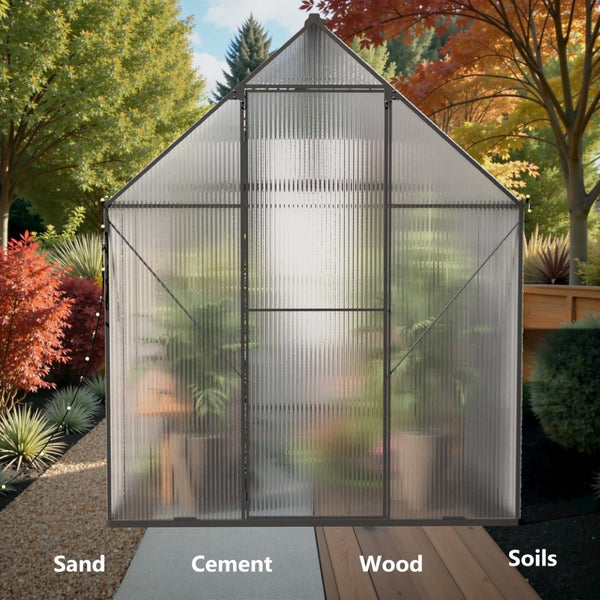English Elm 6x12 Walk-in Polycarbonate Greenhouse Aluminum Frame Uv Protected Year-round Garden Shed W2259S00048