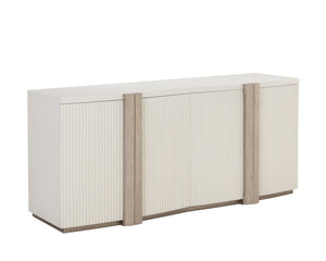 Sunpan Venetta Sideboard - Spacious Cream Storage with Light Oak Handles, Reeded Doors & Brass Accents