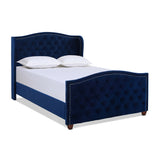 English Elm Marcella Upholstered Shelter Headboard Bed Set, Queen, Navy Blue Velvet