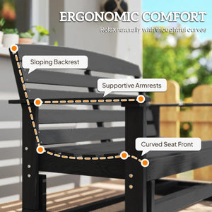 English Elm Double Outdoor Glider Bench Weatherproof Hdpe Slatted Farmhouse Porch Loveseat for Two Black T3971P459255