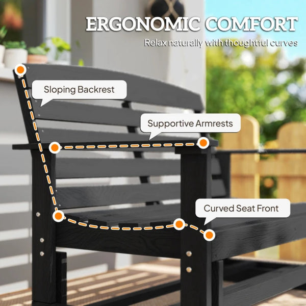 English Elm Double Outdoor Glider Bench Weatherproof Hdpe Slatted Farmhouse Porch Loveseat for Two Black T3971P459255
