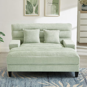 English Elm Modern Chaise Lounge Sofa with Adjustable 6-Position Backrest and App-Controlled RGB LED Lighting, Plush Chenille Upholstery Green N719P330968F