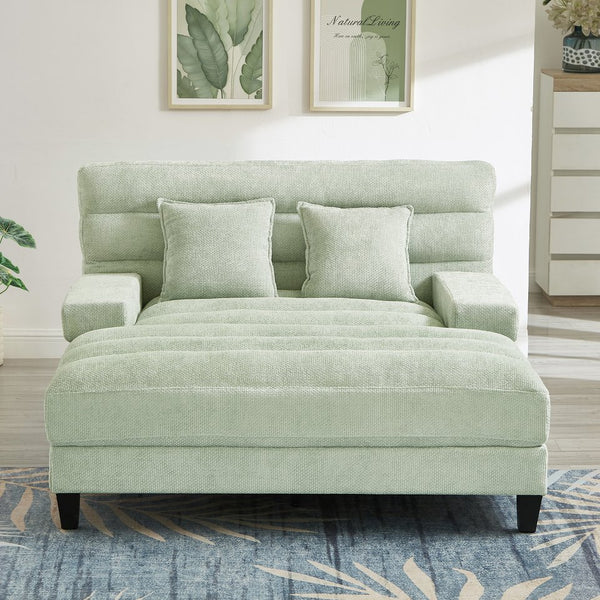 English Elm Modern Chaise Lounge Sofa with Adjustable 6-Position Backrest and App-Controlled RGB LED Lighting, Plush Chenille Upholstery Green N719P330968F