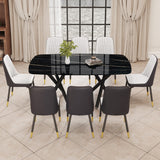 Hearth and Haven 1 Table and 8 Chairs Set.A Rectangular Dining Table with a Imitation Marble Black Table Top and Black Metal Legs.Paired with 8 Chairs with Leatherette Leather Seat Cushion and Black Metal Legs.F-1538, C-007 W1151S00964 W1151S00964