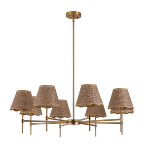 English Elm Gold Rattan Chandelier 8 Light Boho Woven Pendant Farmhouse Dining Room Fixture W1340P461534