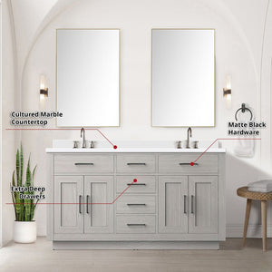 English Elm White Oak Double Bath Vanity Set With Cultured Marble Top, Chrome Faucets, And Large Mirror Included B2731S01697-GIGA