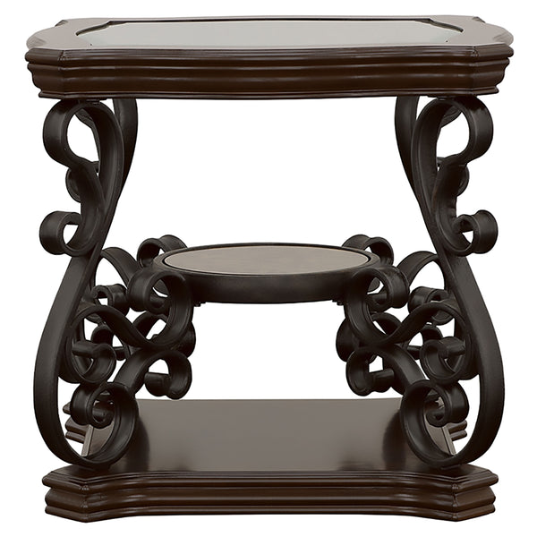 English Elm Bianca Merlot 2-Shelf Glass Top End Table with Cherry Veneer, Sturdy Metal Legs & Elegant Storage B062P328631