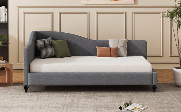 English Elm Twin L-Shaped Linen Daybed with Solid Wood Legs — Semi-Enclosed Modern Design, Durable Support Gray SF100145AAE