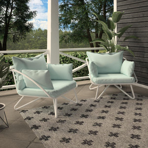 English Elm Teddi Outdoor Lounge Chairs 2-Pack with Cushions, Midcentury Curves, Rain Covers for Patio Comfort B2733P356774