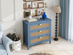 English Elm 3 Drawer Cabinet Blue Rattan Accent Storage Chest with Semi-Circle Handles, 100lb Capacity, MDF Design W688121899
