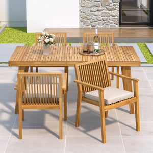 English Elm Christopher Knight Home® - Durable 5-Piece Outdoor Dining Set - Acacia Wood Table & 4 Heavy-Duty Cushioned Chairs, Natural Finish N779P234497N-2_N779P234500N