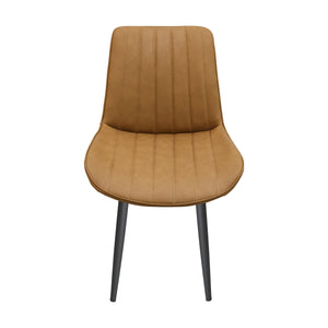 English Elm Brown Pu Leather Dining Chairs Set Of 6 - Stylish Wave Pattern, Armless, Durable Metal Legs For Versatile Spaces T3967P383983