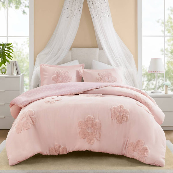 English Elm 3-piece Tufted Chenille Floral Duvet Set Reversible Textured Polyester Bedding B035P408216