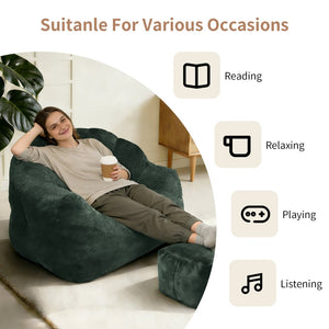 English Elm Bean Bag Lounge Chair with Armrests High Density Memory Foam Adult Seating Green W3737P423759