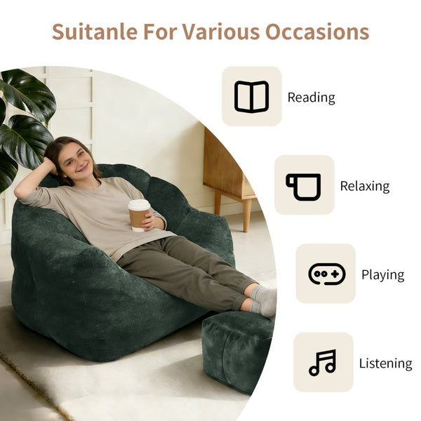 English Elm Bean Bag Lounge Chair with Armrests High Density Memory Foam Adult Seating Green W3737P423759