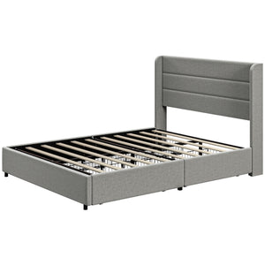 English Elm HOMCOM Full Size Bed Frame with LED RGB Headboard, Built-In Charging Station and 3-Tier Shelf Light Gray W2225P249913
