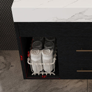 English Elm 29.9" Floating Bathroom Vanity Sintered Stone Top Soft Close Drawers Bronze Gold Hardware W3136S00038