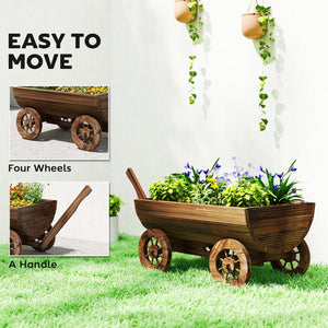 English Elm Outsunny Carbonized Fir Wood Wagon Planter on Wheels Rustic Farmhouse Garden Cart W2225P485575